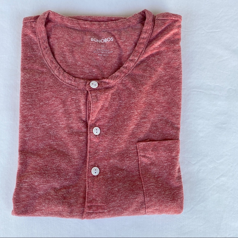 Bonobos LA Henley Short Sleeve Shirt Red XL
